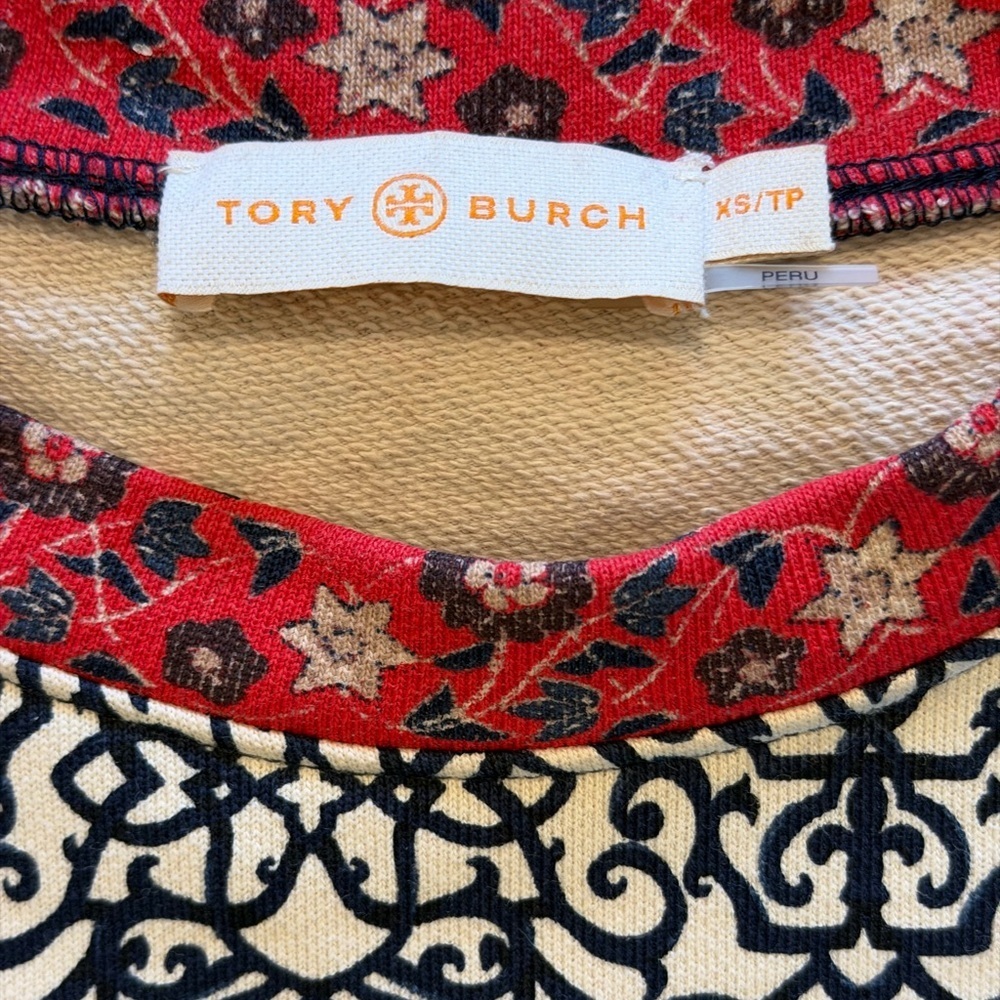 Tory Burch Sweatshirt Top XS Ronnie French Terry Floral Colorblock Pima Cotton - Picture 6 of 10